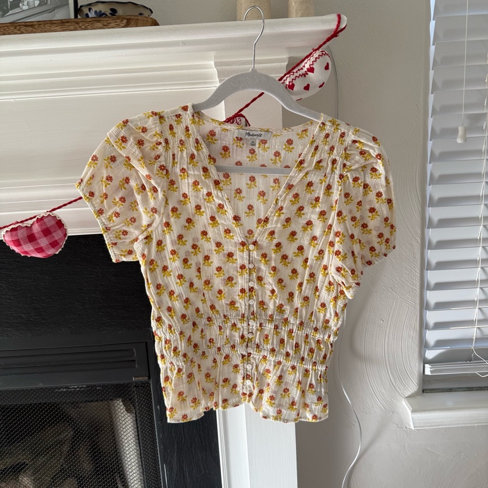 Madewell Floral Blouse in Cream and Red